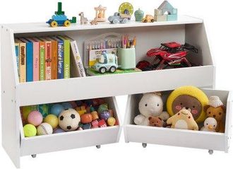 OEM Librer&iacute;a Infantil De Madera, Estanter&iacute;a Para Juguetes De 1020 X 297 X 600 Mm Con 2 Cajones M&oacute;viles Y Espacio De Almacenamiento, Mueble Para Ni&ntilde;os Para