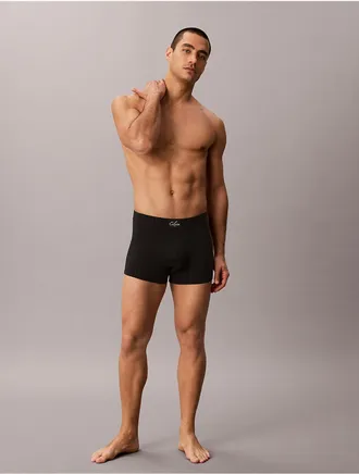 Calvin Klein Mens Cotton Stretch Script Patch Trunk - Black - XL