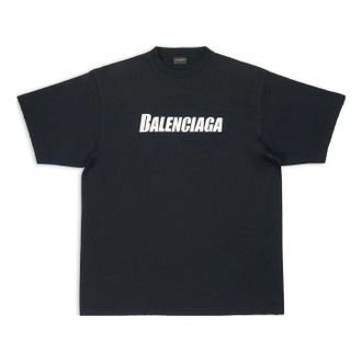Balenciaga (WMNS) Balenciaga Caps T-shirt Boxy Fit Black 651795TNVL11070