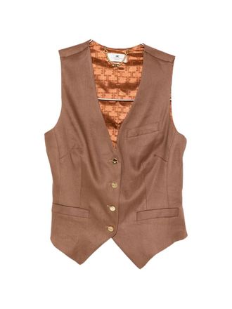 Elisabetta Franchi Womens V-Neck Button Fastening Pockets Linen Blend Vest