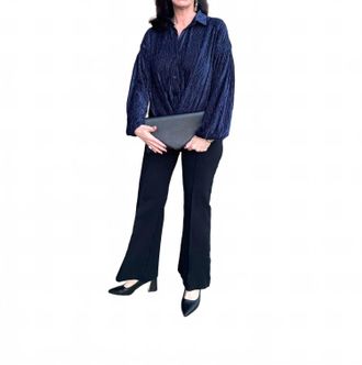 Skies Are Blue Clothing Milena Textured Button Down Blouse In Navy