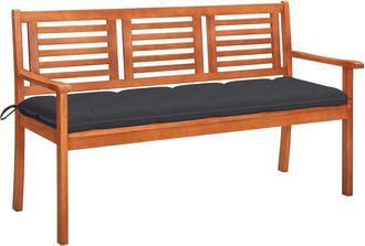 vidaXL Banco De Jard&iacute;n 3 Plazas Madera Maciza Eucalipto Y Coj&iacute;n 150 Cm Vidaxl