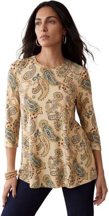 Jessica London Stretch Knit Swing Tunic in Oatmeal Playful Paisley at Nordstrom, Size 32