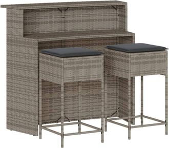 vidaXL Juego De Bar De Jard&iacute;n De 3 Piezas Con Cojines Rat&aacute;n Pe Gris Vidaxl
