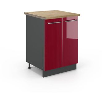 Vicco Mueble Bajo De Cocina Fame-line, Rojo Burdeos Alto Brillo, 60 Cm, Et Roble, Vicco