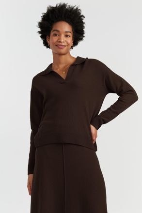 Chinti and Parker Chocolate Wool-Cashmere Collared Sweater