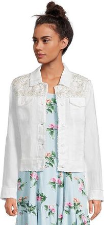 Tommy Bahama Two Palms Flora Fresco Jacket Womens Coat White : SM (US 4-6), Denim/Linen
