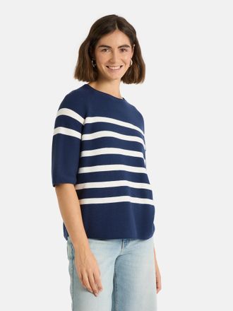 Lieblingsst&uuml;ck Kurzarmpullover LIEBLINGSST&Uuml;CK KlerariEP, Damen, Gr. 34, jeans, Strick, Obermaterial: 100% Baumwolle, gemustert, gestreift, mehrfarbig, h&uuml;ftlang, Rund