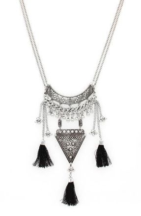 Olivia Welles Tassel Trio Pendant Necklace in Burnished Silver /Black at Nordstrom Rack