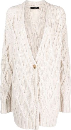 Fabiana Filippi Aran-knit buttoned cardi-coat - women - Mohair/Silk/Virgin Wool/Alpaca Wool/Cashmere/Polyamide - 42 - Neutrals