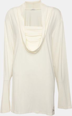 PERSONA Cream Jersey Draped Neck Long Sleeve Blouse