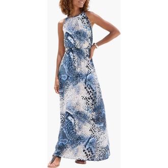 Lascana High Neck Sleeveless Maxi Dress in Blue-Printed at Nordstrom, Size 12