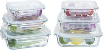 OEM 6 Recipientes De Vidrio Herm&eacute;ticos Y Resistentes Al Calor En 3 Tama&ntilde;os Rectangulares, Aptos Para Horno Y Microondas, Con Tapa