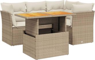 vidaXL Vidaxl - Juego De Sof&aacute;s Jard&iacute;n Con Cojines 5 Pzas Rat&aacute;n Sint&eacute;tico Beige