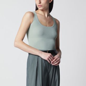 Max Mara Sleeveless ribbed top in sage green technical yarn