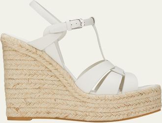 Saint Laurent Tribute Leather T-Strap Espadrille Sandals
