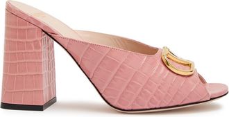 Valentino 90 Vlogo Crocodile-effect Leather Mules - Pink - 38 (IT38 / UK5)