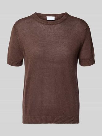 Jake*s Strickshirt aus Leinen-Mix mit Rundhalsausschnitt in Dunkelbraun, Gr&ouml;&szlig;e XXL
