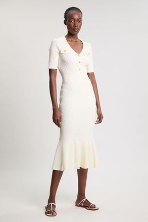 Karen Millen Womens Military Trim Rib Knit Collared Maxi Dress - White Polyamide - Size X-Small