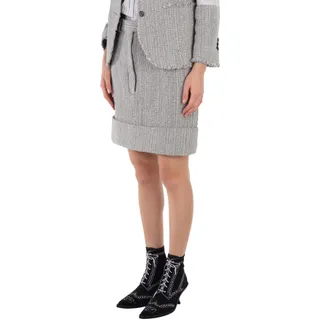 Thom Browne High-Waist Tweed Fray Mini Skirt, Brand Size 40 (US Size 4)