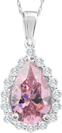 Pompeii3 3 1/2Ct Pink Topaz & Diamond Halo Pendant 10k White Gold Womens Necklace 1 Tall