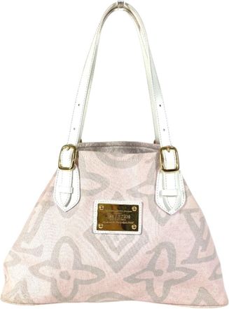 Louis Vuitton Galle Pink White Cotton Shoulder Bag Tote Bag (Pre-Owned)