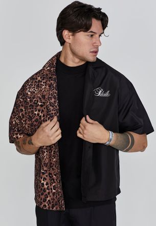 Siksilk Camisa de estampado animal negro para hombre SikSilk S