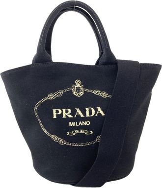 Prada Black Canapa Pouch Tote Bag (Pre-Owned)