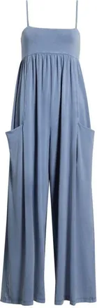 Free People FP Movement Hot Shot Strappy Stretch Cotton Jumpsuit in Blue Ash at Nordstrom, Size X-Large Regular