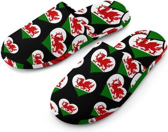 Generic Welsh Dragon Flag Heart Mens Cozy Memory Foam Slippers Warm Cotton House Shoes Comfy Slipper for Indoor Outdoor