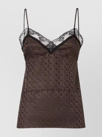 Fendi silk jacquard sleeveless sweetheart-neck top
