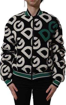 Dolce & Gabbana Womens Multicolor Logo Full Zip Bomber Jacket Polyester Viscose Clothing