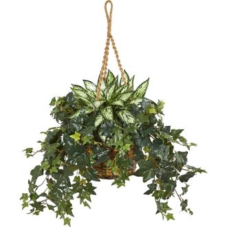 Nearly Natural 30-in Silver Queen and Ivy Artificial Plant in Hanging Basket in Green at Nordstrom
