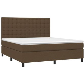 vidaXL Vidaxl - Cama Box Spring Colch&oacute;n Luces Led Tela Marr&oacute;n Oscuro 180x200cm