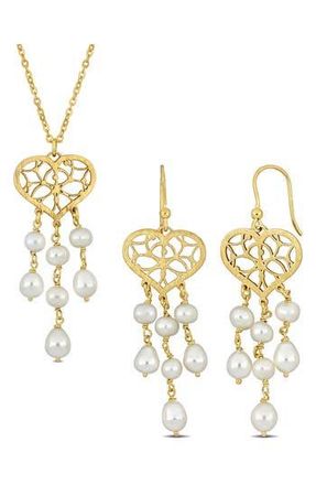 Delmar Cultured Freshwater Pearl Pendant Necklace & Drop Earrings in Gold at Nordstrom Rack