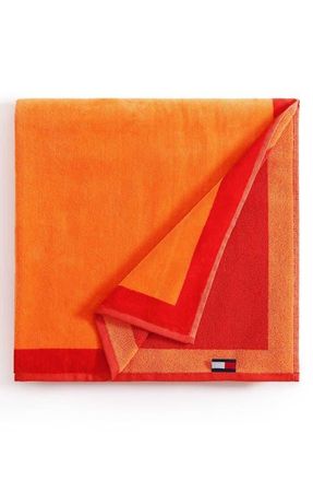 Tommy Hilfiger Colorblock Monogram Beach Towel in Orange/cherry at Nordstrom