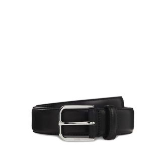 BOSS Leather business belt with polished silver buckle
