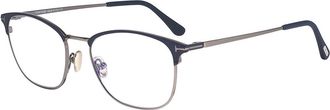 Tom Ford Eyeglasses Square Full Rim, Matte Blue/shiny Dark Ruthenium Frame And Clear Blue Light Block Lens Ft5750-B091