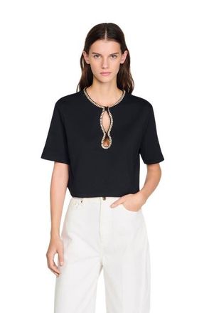 Sandro Rhinestone cropped T-shirt in Black at Nordstrom, Size X-Large