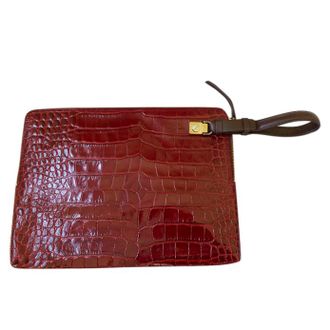 Lanvin Red Croc Embossed Wristlet Clutch
