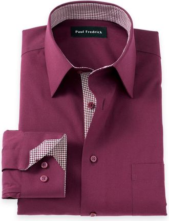 Paul Fredrick Comfort Stretch Non-iron Solid Dress Shirt With Contrast Trim