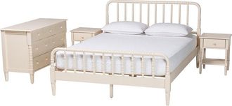 Baxton Studio Braith Farmhouse Spindle Wood 4pc Bedroom Set