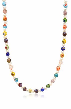 Nialaya Pearl Necklace with Hand-Painted Glass Beads in Multicolor at Nordstrom