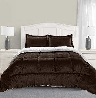 Elegant Comfort 3-Piece Micro-Suede Reversible Sherpa - Solid Color Design Comforter Set