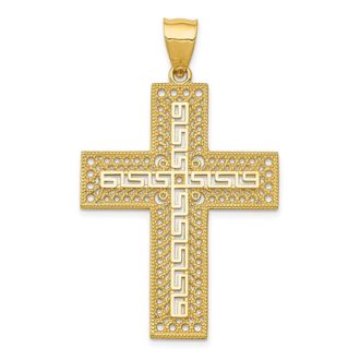 Diamond2Deal 14k Yellow Gold Greek Key Filigree Cross Pendant