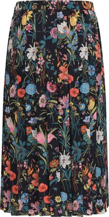 Gucci Womens Flora Printed Silk Midi Skirt Black-Multicolor-Mc Black/multicolor/mc