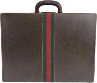 Gucci Pre-owned Vintage Leren Aktetas - Heren - Vintage Handtas - Bruin - ONE Size - Leer - Vintage
