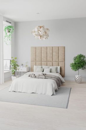 Aspire Home Accents EasyMount Wall Mounted Upholstered Panels, Modular DIY Headboard in Kimiyo Linen Fabric (Pack of 8) in Beige