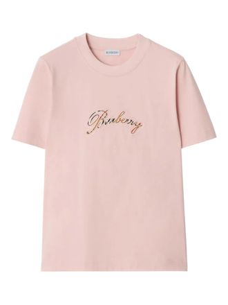 Burberry T-shirt in cotone con logo in corsivo - Rosa