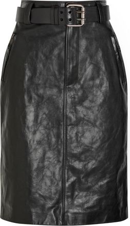 Saint Laurent Belted Leather Midi Skirt - Black - 38 (UK10 / S)